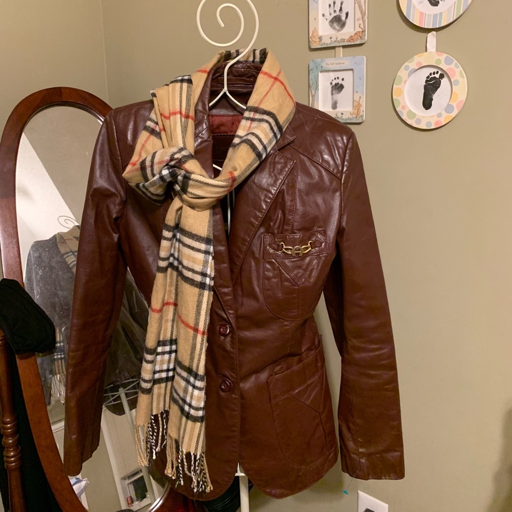 Étienne Aigner cognac leather jacket.